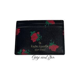 Kate Spade Madison Ditsy Rose Toss Print Saffiano Leather Small Slim Card Holder